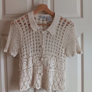 Vintage Ramie And Cotton Crochet Top